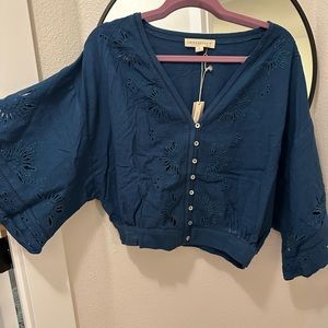 VICI Je T'aime Eyelet Button Down Top